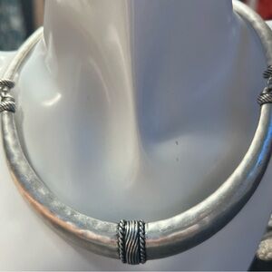 Chico's Silver Tone Segmented Hammer Finish Choker Plus Extender Necklace